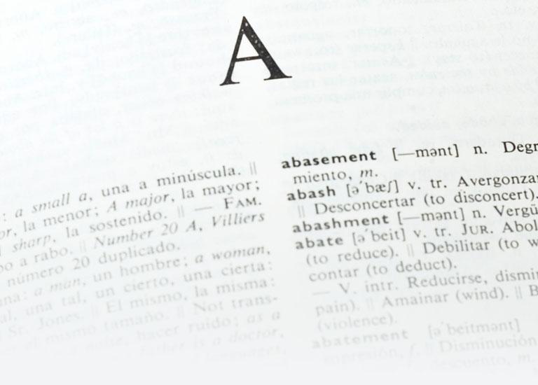 słownik kartka z literą A 